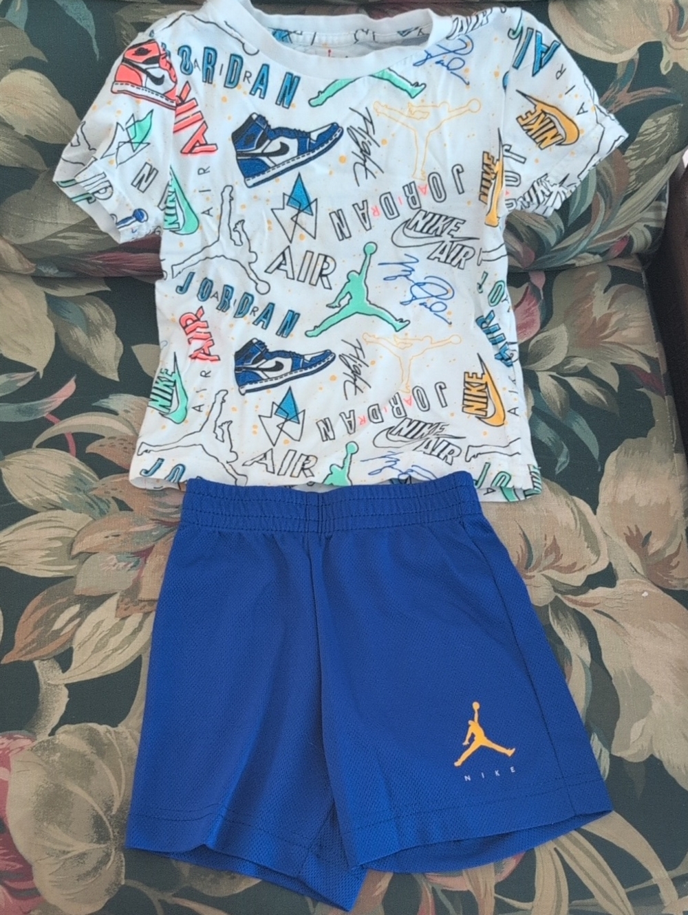 Jordan White Graphic Tee and Royal Blue Shorts Kids Matching Set